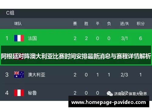 阿根廷对阵澳大利亚比赛时间安排最新消息与赛程详情解析